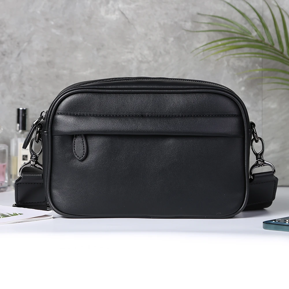 

Leather Fashion Crossbody Bag Classic Pattern Casual Business Men Shoulder Crossbody Bag Wide Strap Small Square for Travel Work