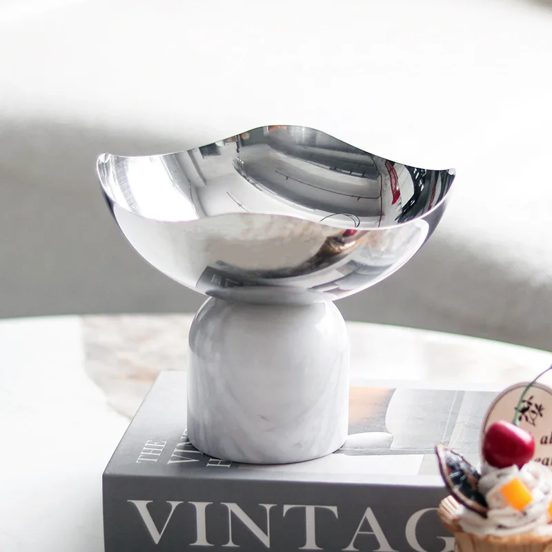 Luxury Marble Fruit Bowl with Base Decorative Serving Tray for Candy Modern Home Decor Hotel Showroom Decorative Ornaments
