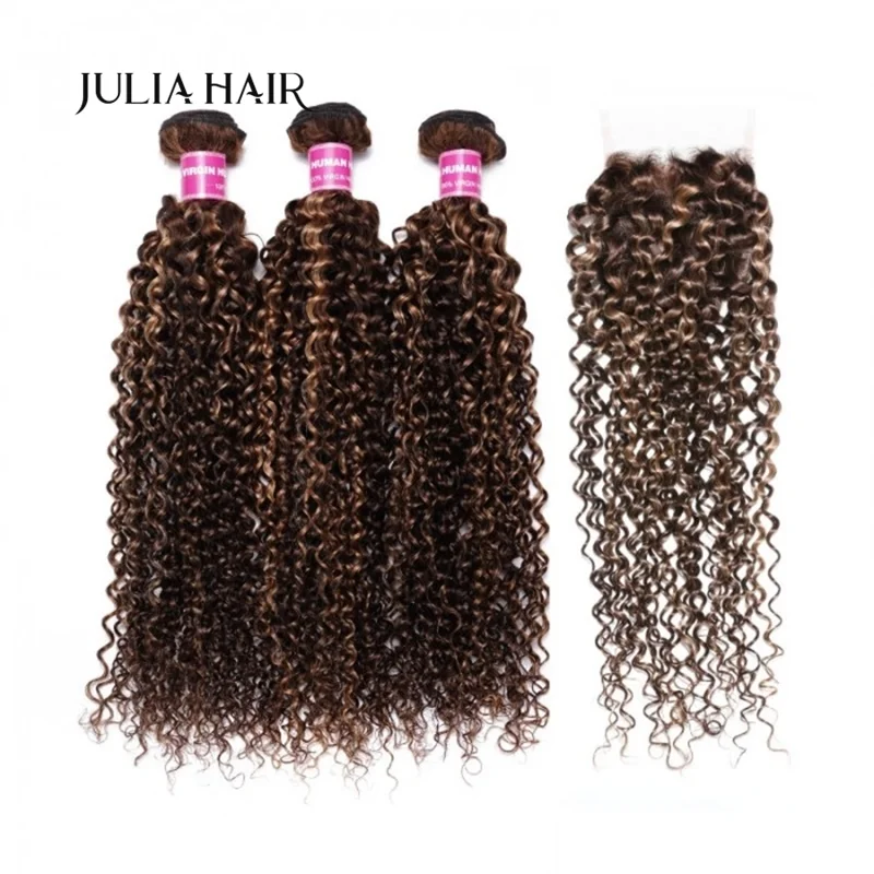 Julia Hair-mechones de cabello humano liso, cabello rubio miel con reflejos de Piano, Jerry, rizado, 3 piezas, ofertas, paquete de ondas corporales, # TL412