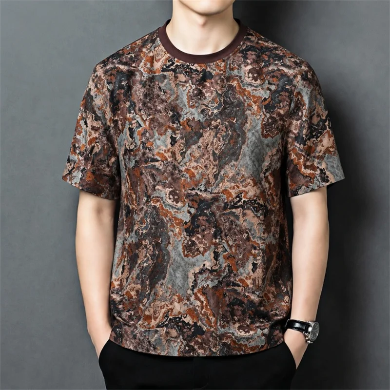 Reversible Expensive Silk 100% T Shirt For Men Short Sleeve Ice Summer Top Quality Lightweight Skin-Friendly Camisetas De Hombre