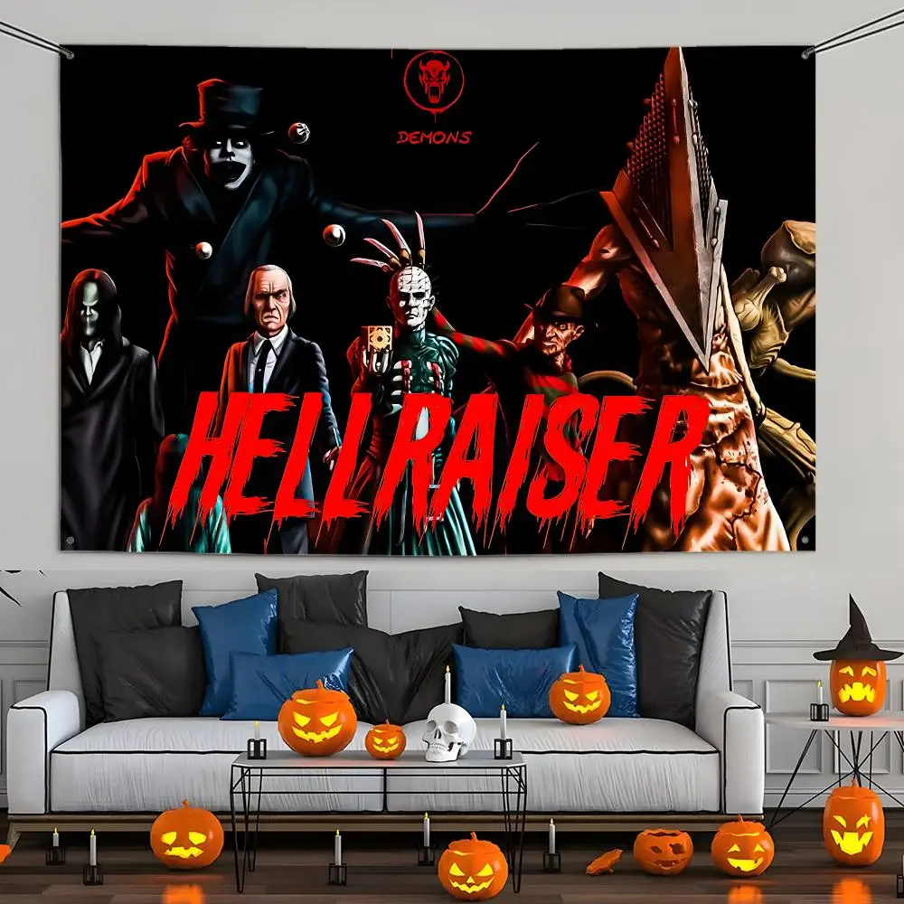 Hellraisers Horror Movie Fans Flags Aesthetic Wall Tapestry Printed Wall Hanging Living Room Party Outdoor Decor