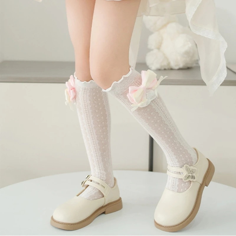 

1 Pairs Newborn Infant Girl Long Socks Loose Ruched Mesh Baby Girl Knee Socks Knotbow Ruffle Children Girl White Sock