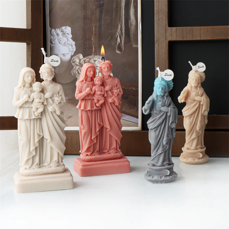 Touching Heart Jesus Statue Mold Holy Family of Virgin Mary and Jesus Plaster Making Holding Baby Virgin Mother Epoxy Resin Mold