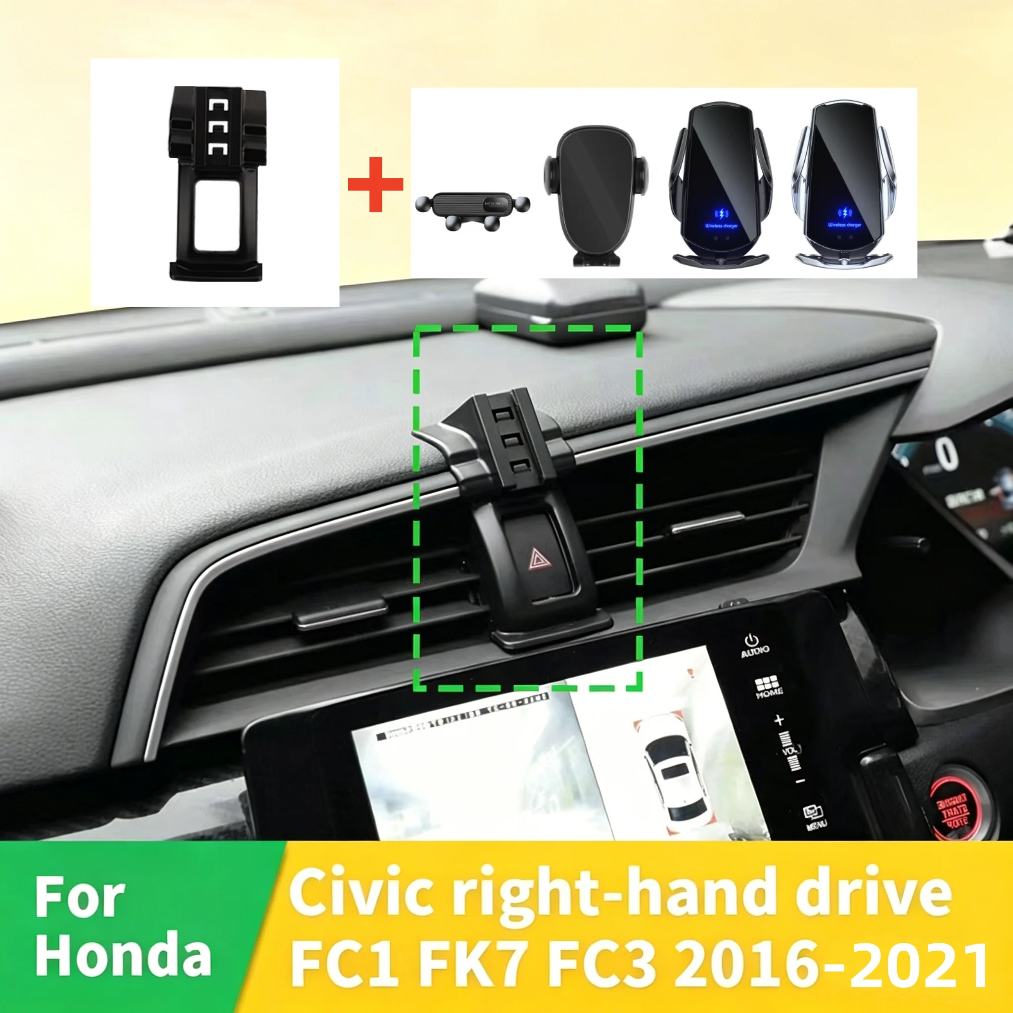 

snap-on car phone holder base for right-hand drive Honda Civic FC1 FK7 FC3 2016-2021, compatible with various phone holders