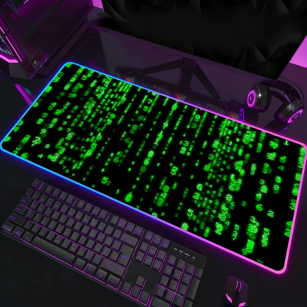Art Hacker Code Mouse Pad RGB LED Light Colorful Game Keyboard Non-slip Cover Desk-mat Surface Waterproof