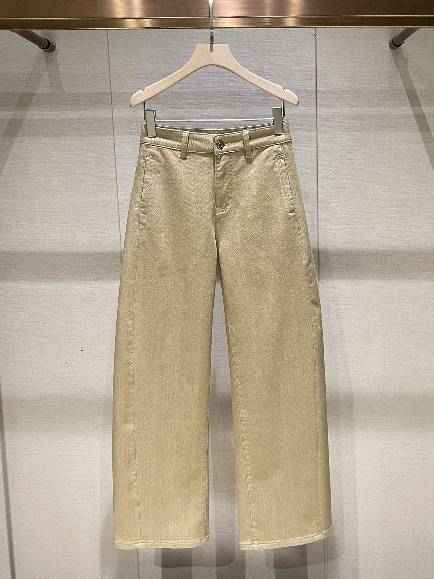 بنطلون جينز نسائي بخصر عالٍ وتصميم عتيق، قصة مستقيمة، لون بني، ملابس نسائية، إصدار جديد لخريف وشتاء