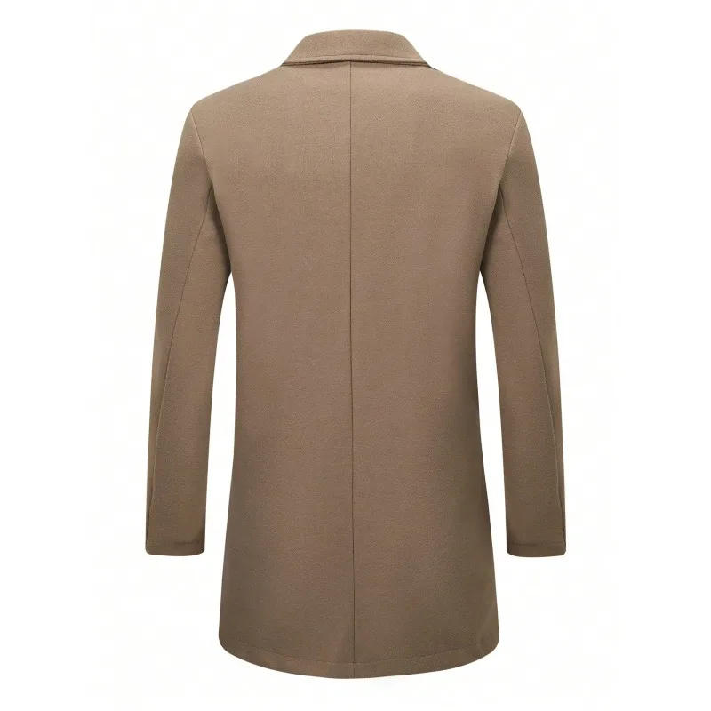 KIDWHXR Herren-Mantel, Herbst-Winter, doppelreihige Jacke aus Wollmischgewebe, Herren, lange Ärmel, mit Taschen, mittellange Länge, lässige Herren-Oberbekleidung. – Detail 15