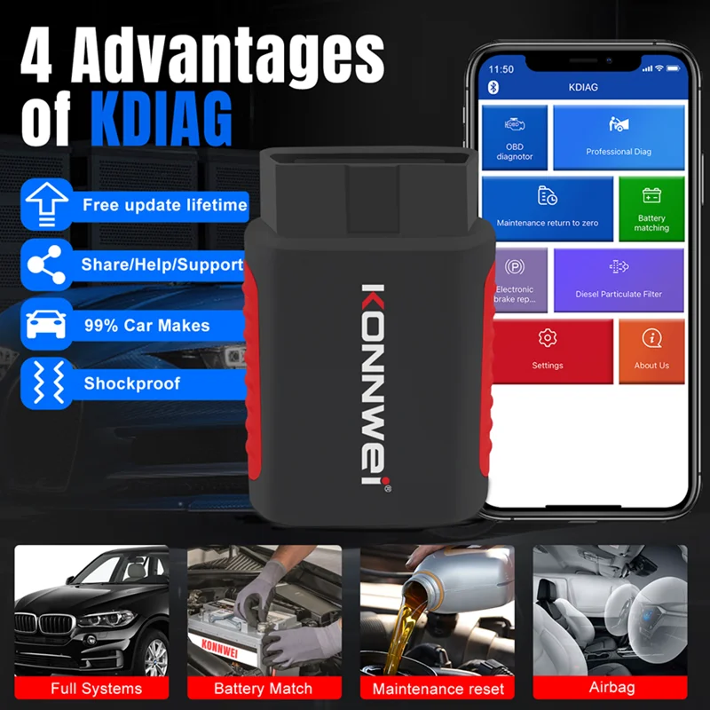

KONNWEI KDIAG 2025 г., полная система, автомобильный диагностический инструмент, сброс SAS EPB, обслуживающий программатор ECU, автоматический сканер OBDII, pk Thinkdiag THINKCAR
