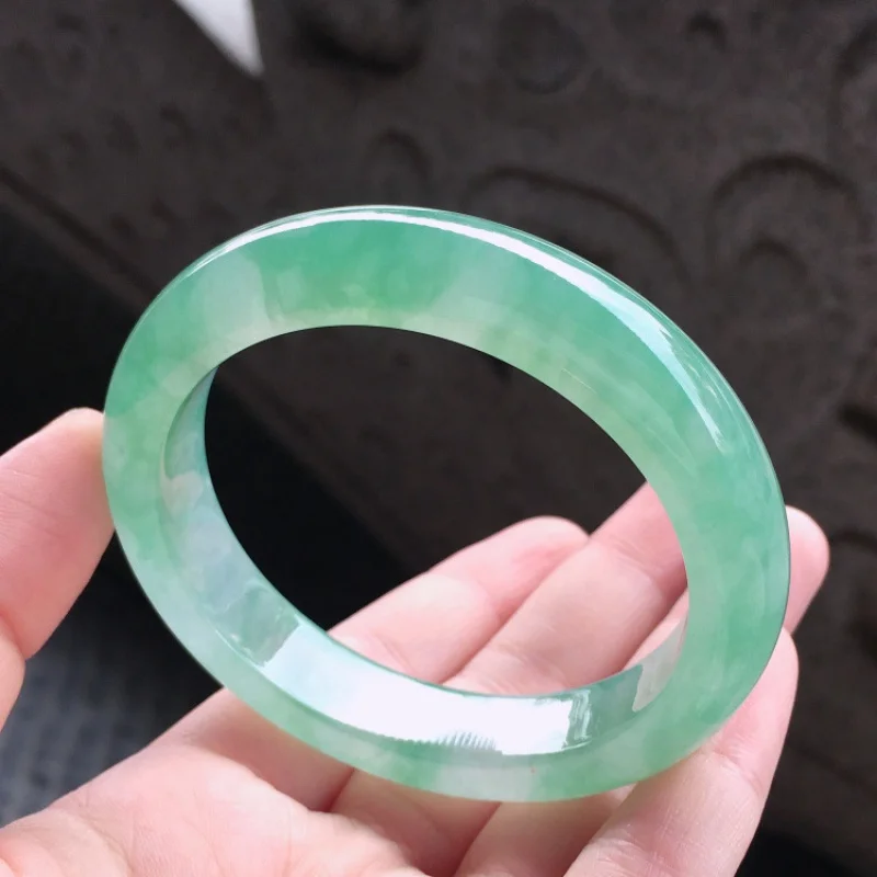 Myanmar Smooth Light Ring Mine Timber Jade Ice Transparent Floating Green Bracelet