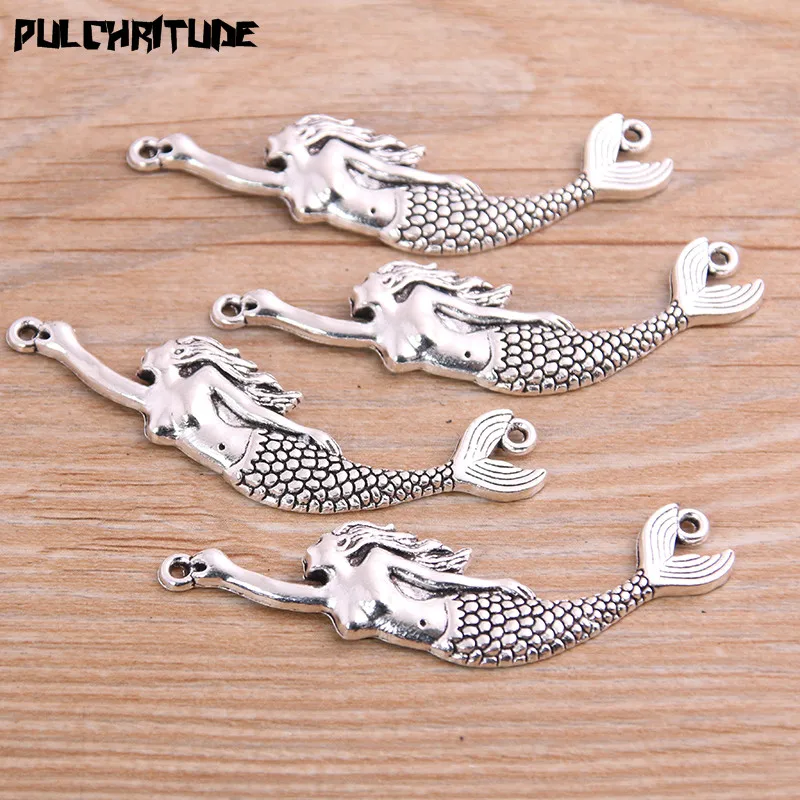 5PCS 18*60mm Ancient Silver color Color Metal Zinc Alloy Mermaid Charms Fit Jewelry Animal Pendant Charms Makings