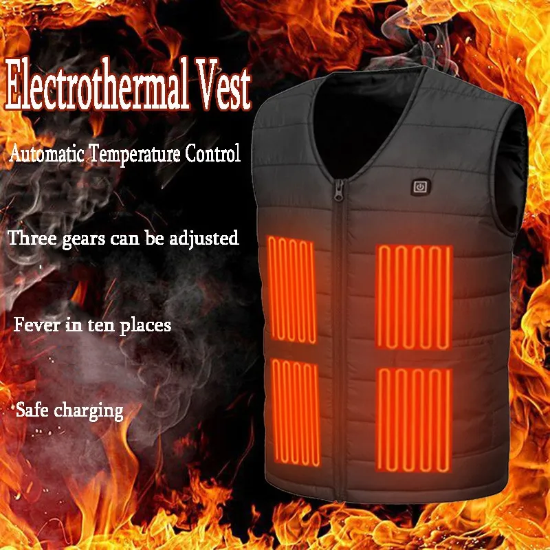 Smart Control Temperature Heating Jacket Coat Winter Hunting Plus Size 10 Area Heating Vest Men/Women V-neck USB Heated Vest