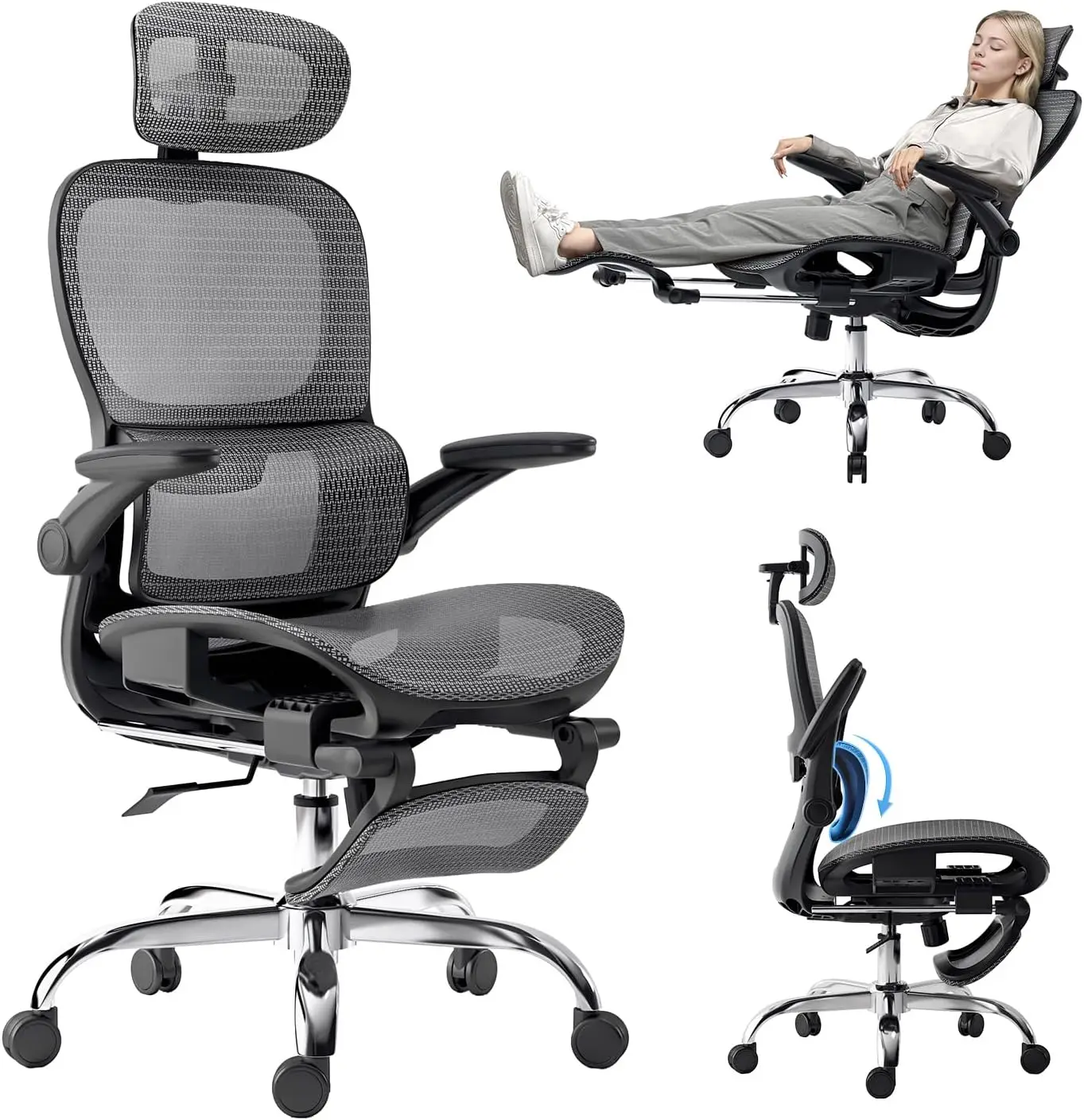 Ergonomic Office Chair,Office Chair with Tilt Function,Mesh Office Chair with Footrest,Ergonomic Chair with Adaptive Backrest