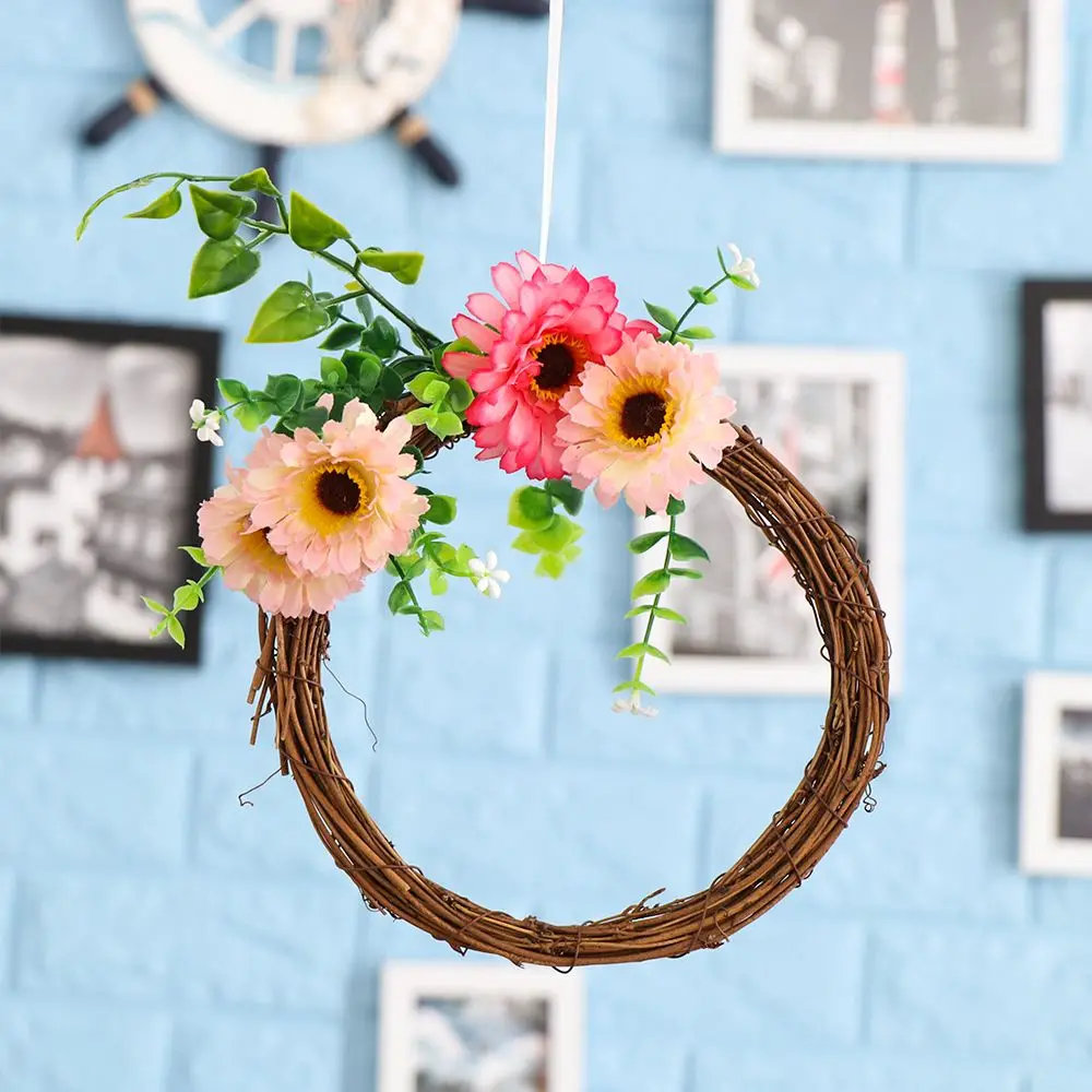 Rattan Window Door Hanging Christmas Decor Xmas Party Decorations Round/Heart  Shape Wreath Wicker Sepak Takraw Rattan Garland