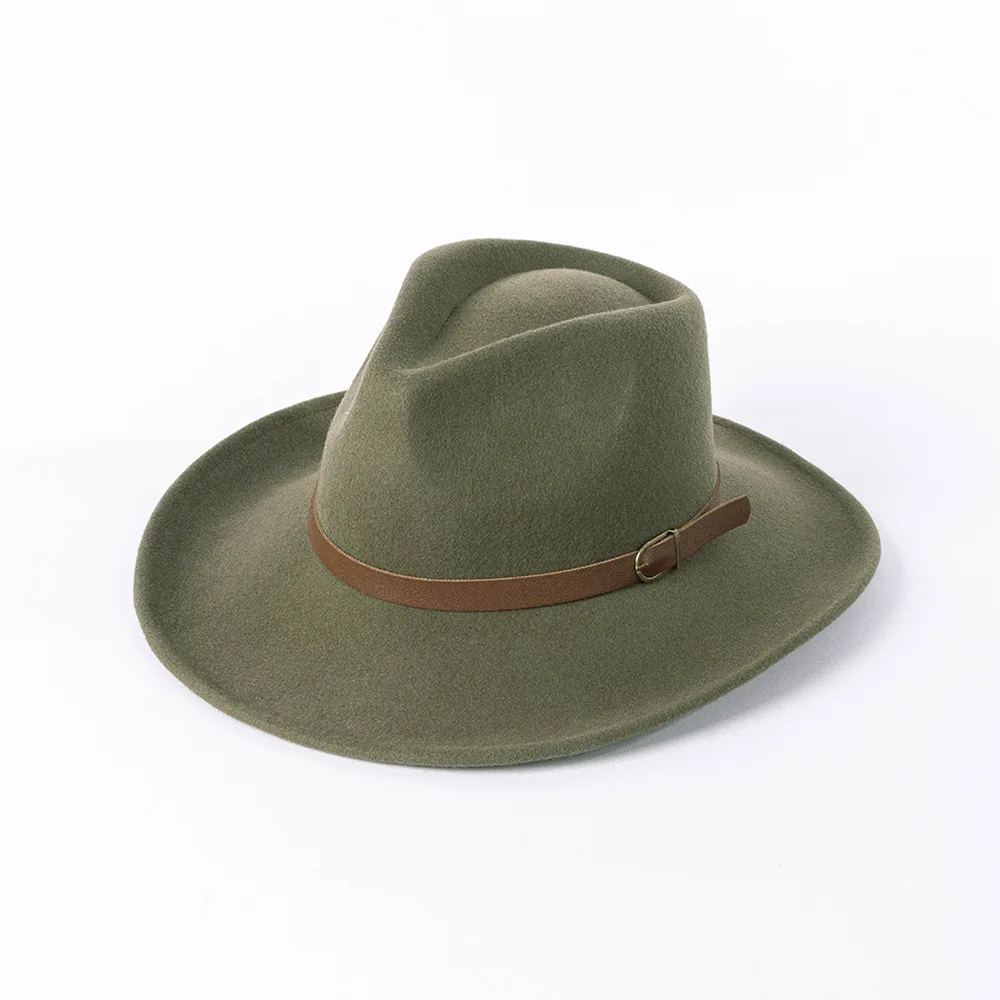 Vintage Style Casual Fashion Belt Woolen Denim Hat Outdoor Travel Sunshade Warm Felt Jazz Hat