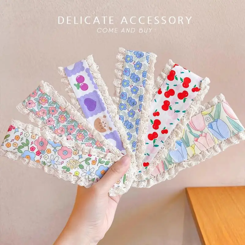 Süßes florales gestricktes Pony-Sticker-Haarband, Sommerliches, niedliches Mädchen-Haarband mit magischem Aufdruck, bedruckter Haarsticker, Kopfschmuck – Detail 5