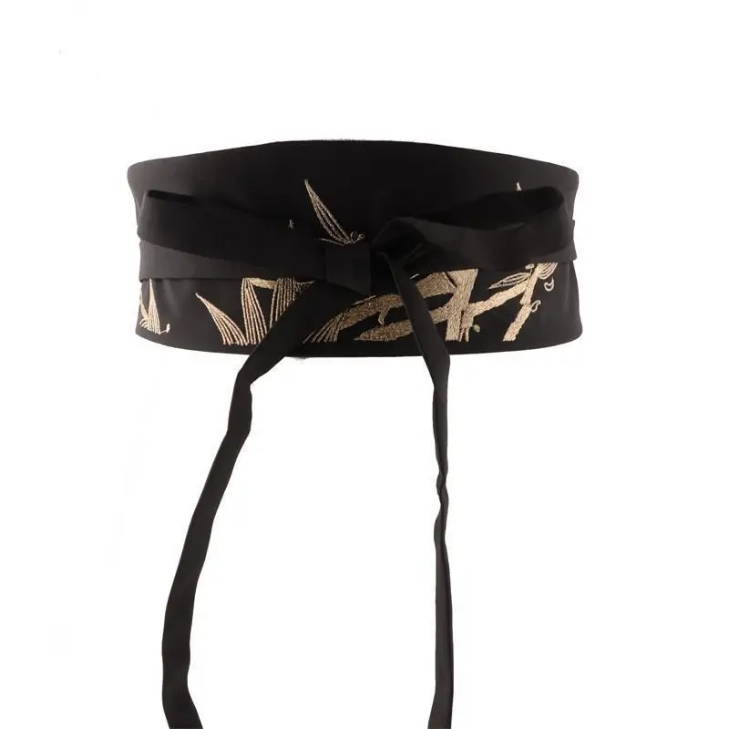 Cinturilla bordada de estilo chino para mujer, exquisito patrón de hoja de bambú, fajín ancho, Hanfu accesorios decorativos, 1 unidad