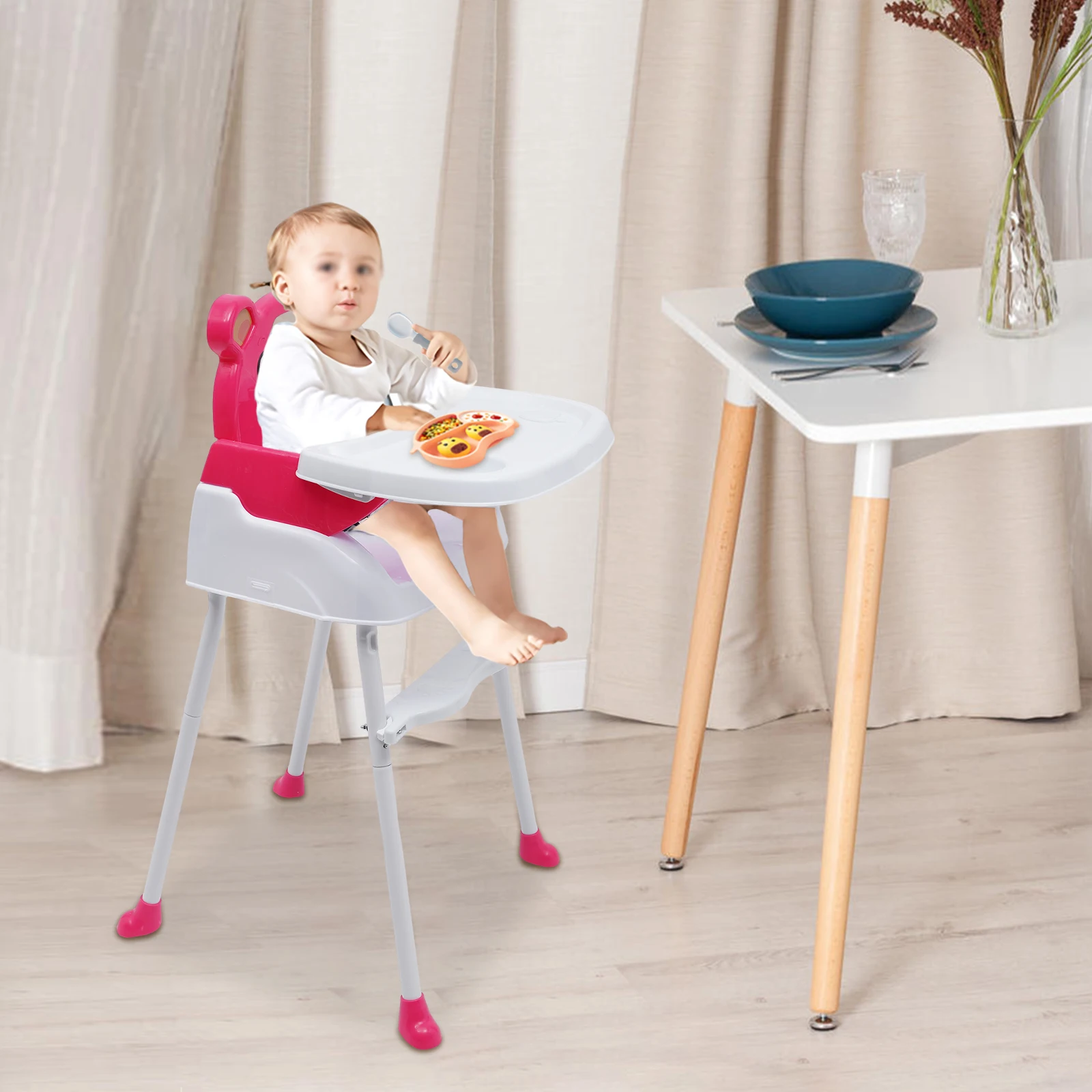 Pink Baby Dining Chairs Infant Feeding Chair Kids Safety Multi-Functional Eating Chair Foldable Baby Reclining