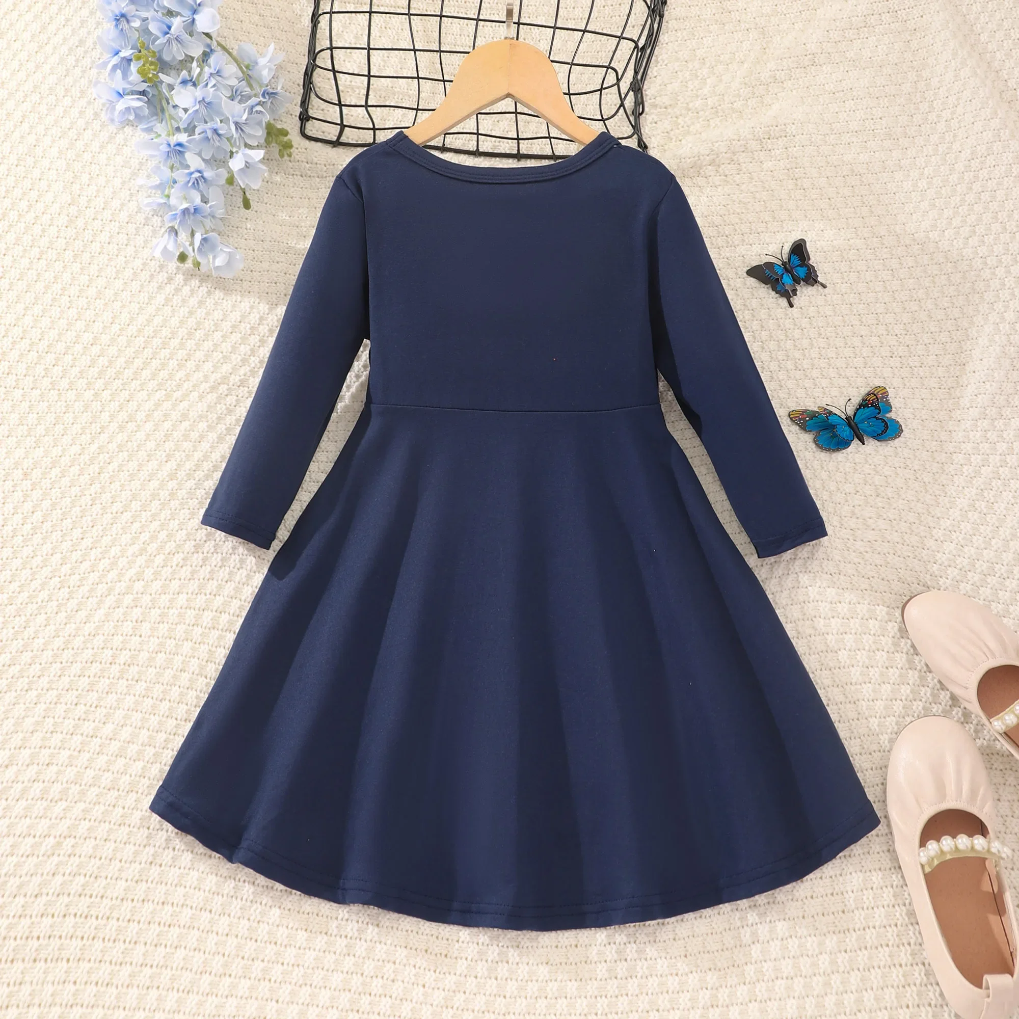 2024 Dress Kids Girl Clothes Long Sleeve Round Neck Contrast Panel Party Rainbow Children Dress Girls Dresses 3 4 5 6 7 Years