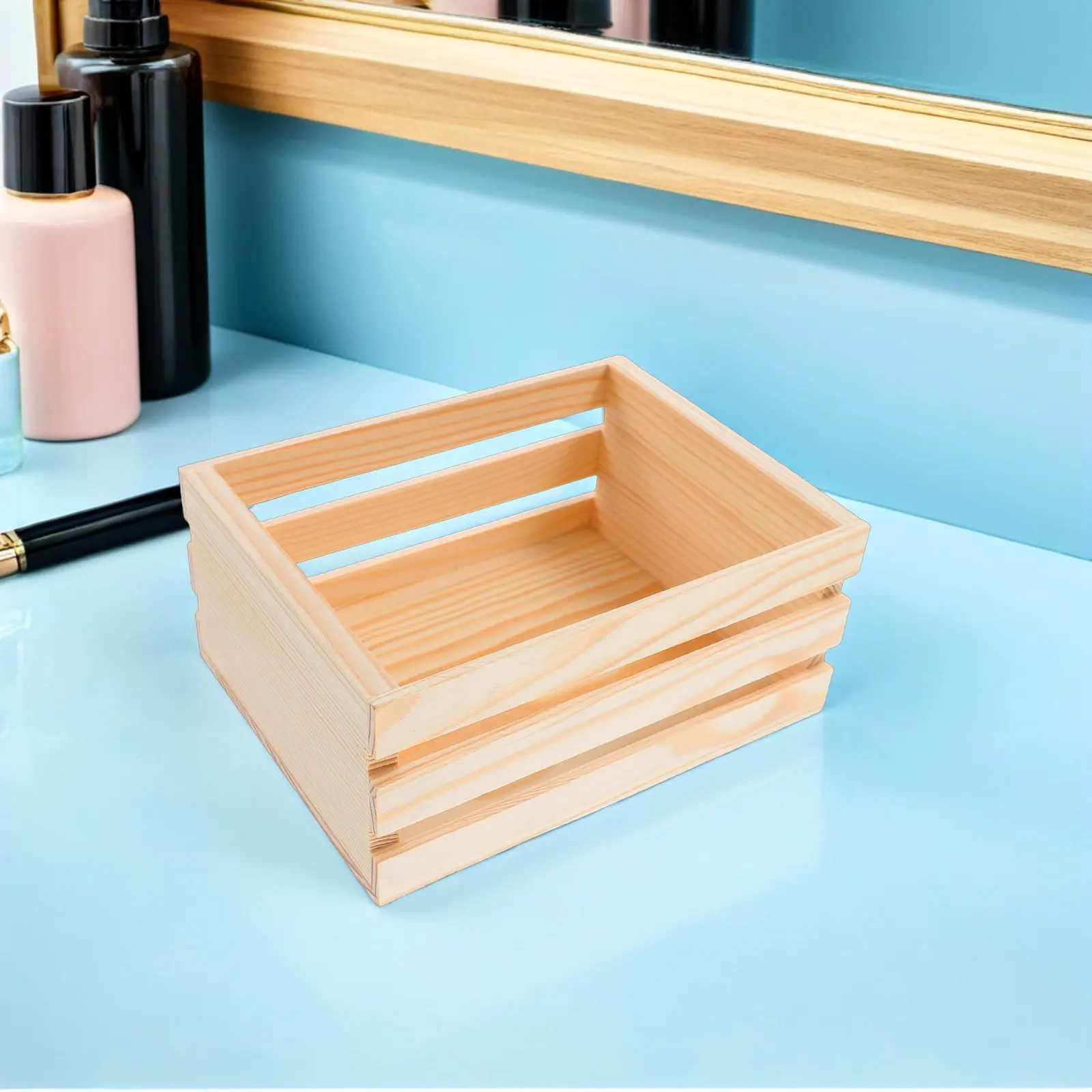 Mini Wooden Crate Unfinished Small Storage Basket 7.9x5.9x2.8 Inch Rustic Organizer Box for Crafts Display Micro Milk