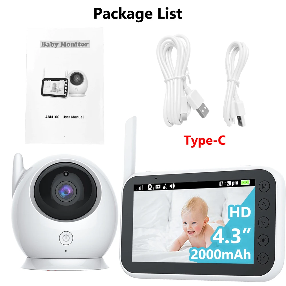 4.3 inch 2000mAh Battery Baby Monitor Camera Video Two Way Audio Intercom Auto Night Vision Kids Security Camera Babysitte