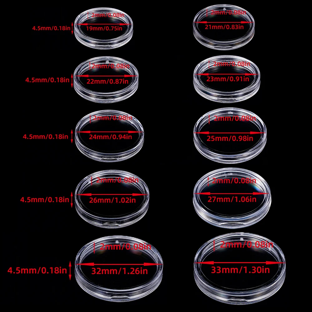 10/25/50/100pcs 19-33mm Commemorative Coin Storage Box Storage Protection Coins Suitable Transparent Portable Round Storage Box