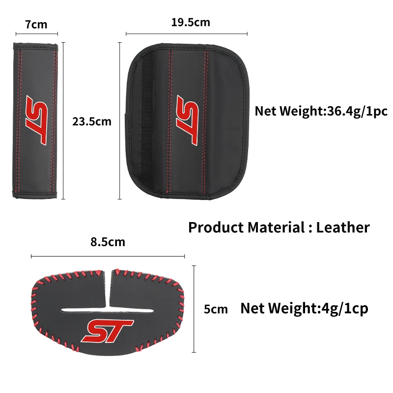 Car Seatbelt Shoulder Pad Leather Seat Belt Buckle Protector Cover For Ford ST Line Racing RS S Kuga Fiesta Fusion Mondeo Edge F - view 6
