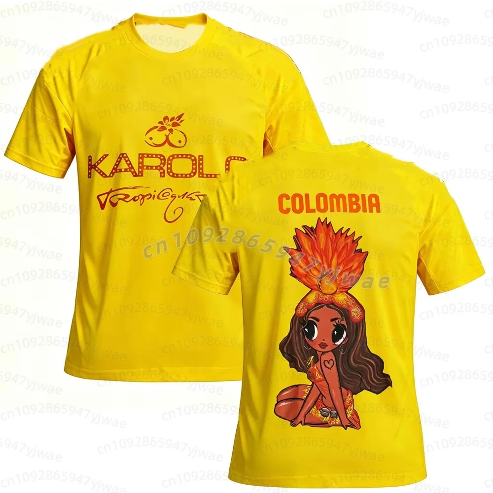 Karol G Jersey Football Tee V-Ausschnitt Kurzarm Sommer Herren T-Shirt Unisex Streetwear Kurzarm O-Ausschnitt Kinder Erwachsene T-Shirts – Detail 4
