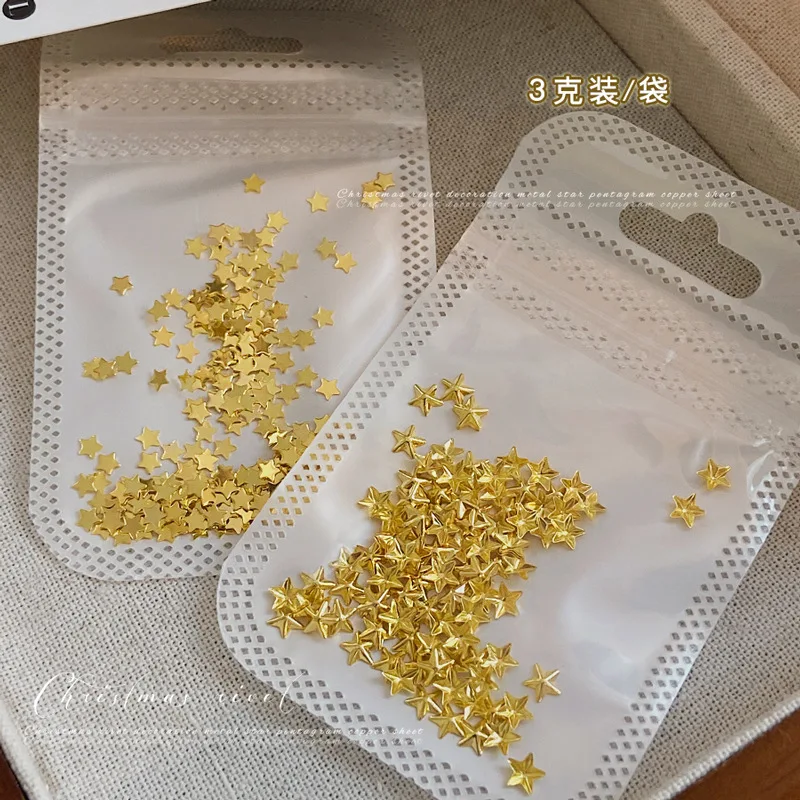 1bag 3mm/4mm/5mm Gold/Silver Five-pointed Star Hot Fix Nail Art Mini Rivet Punk Rock Style For DIY Nail Art Decoration