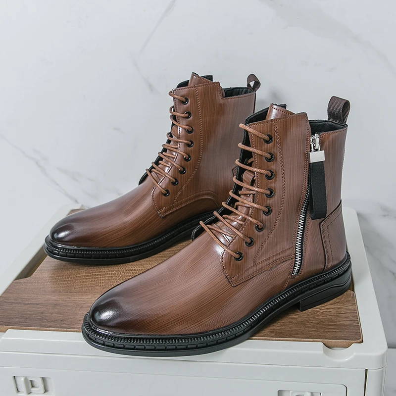 

Men boots business Chelsea boots brown men retro high-top fashion zipper brand boots outdoor training boots Size 38-46