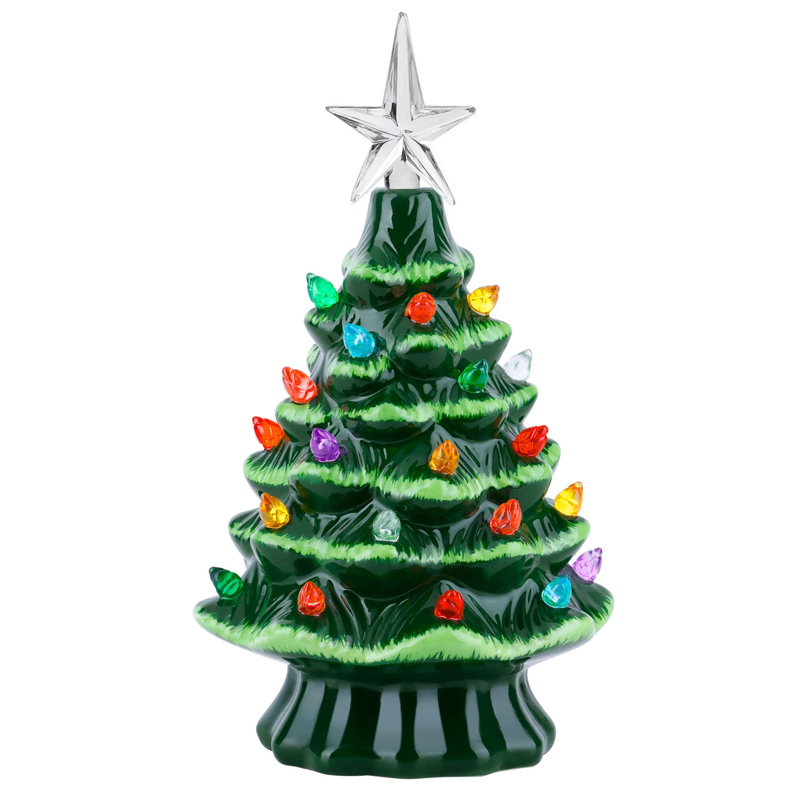 

7 Inches Ceramic Christmas Tree Vintage Green Tabletop Christmas Tree with Tree Topper Star and Multicolored Lights for Desktop