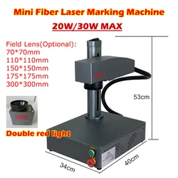 30W MAX Raycus Desktop Mini Fiber Laser Nameplate Marking Machine 20W For PVC Plastic Stainless Steel With Rotary Axis