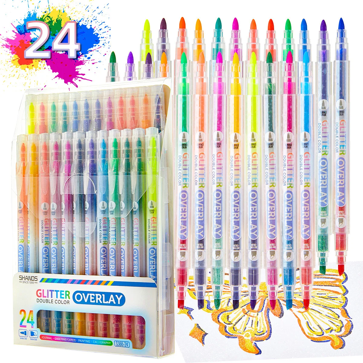 Quick-Dry Sparkle Pens Set for Students - Double-Tip Glitter Markers for Art Projects DIY Gift Making And Scrapbooking