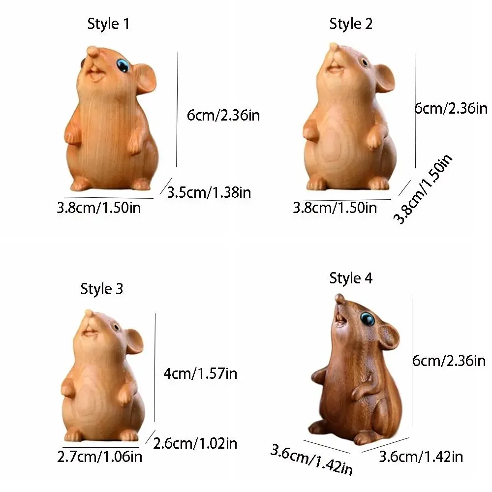 Crafts Wood Carved Zodiac Mouse Statuette Cute Decorative Hamster Statue Funny Animal Figurine Sculpture Office