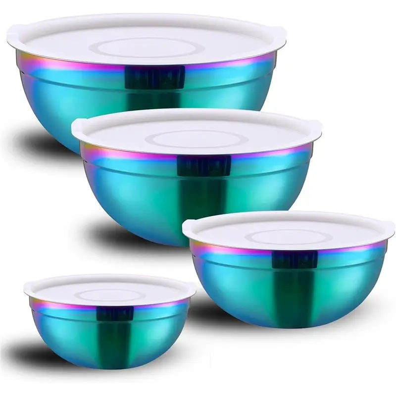 

SHGO-4-Piece Rainbow Stainless Steel Mixing & Serving Bowl Set With Airtight Lid, Unbreakable Deep Soup Bowl