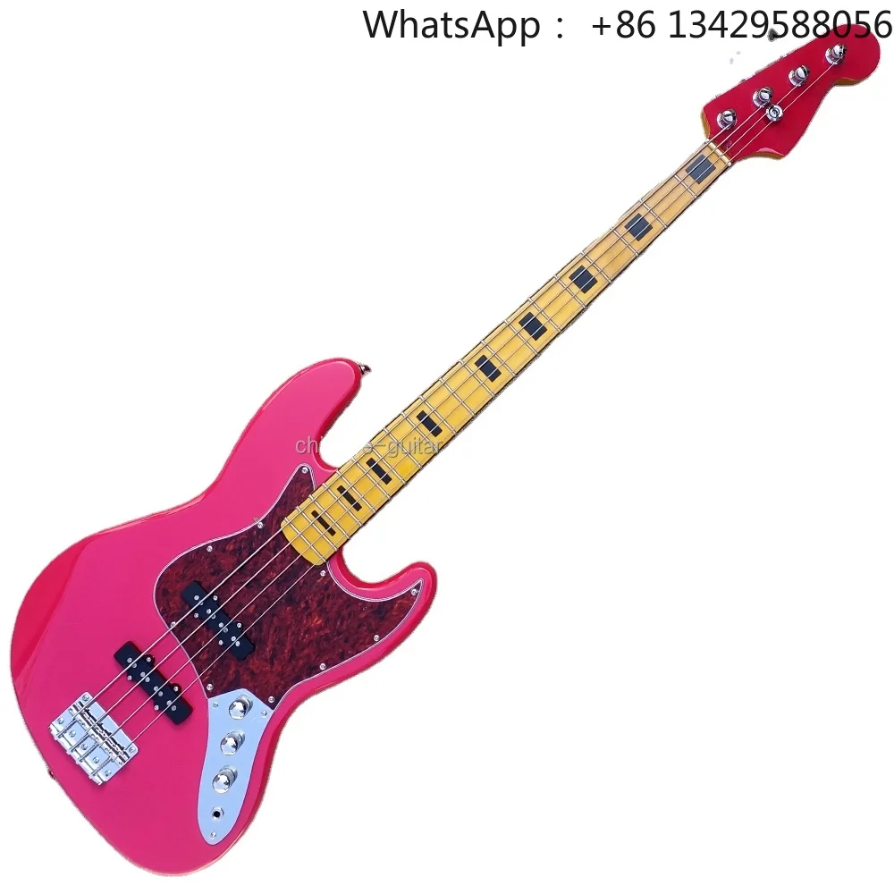 Flyoung Factory Rose Red Electric Bass Guitar 4 Strings Custom Made Maple Fretboard