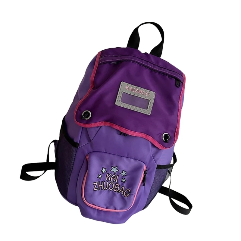 Mochila nailon color en contraste para adolescentes y niñas, bolso escolar con letras bordadas