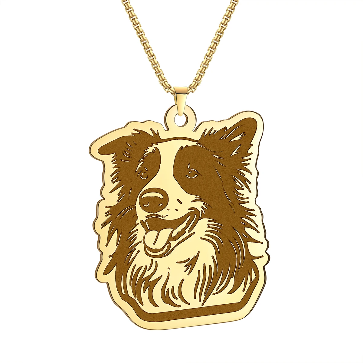 QIMING Handmade Border Collie Animal Pendant Necklace For Women Stainless Steel Jewelry Cute Dog  Necklaces