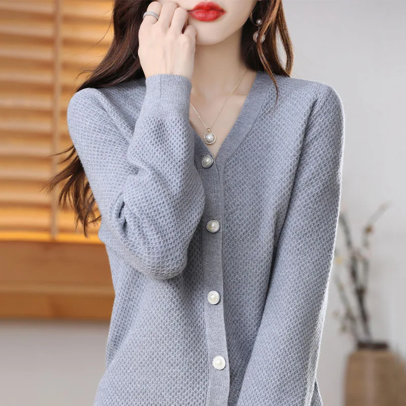 Cashmere cardigan Fall/winter 2022 Cashmere Sweater Women V-Neck Pure Color Casual Long-sleeved Loose Cashmere cardigan Women\'s