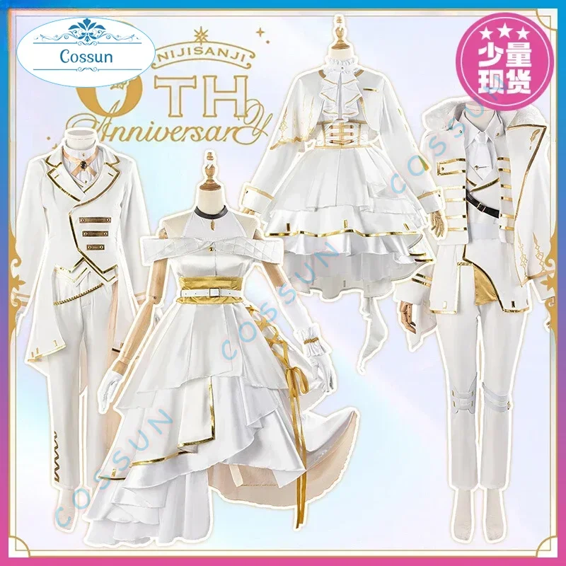 Anime Virtual YouTuber NIJISANJI Cosplay Costume 6th Anniversary Kuzuha/ kanakana / nei ponto / Hakase Fuyuki White Uniform Suit