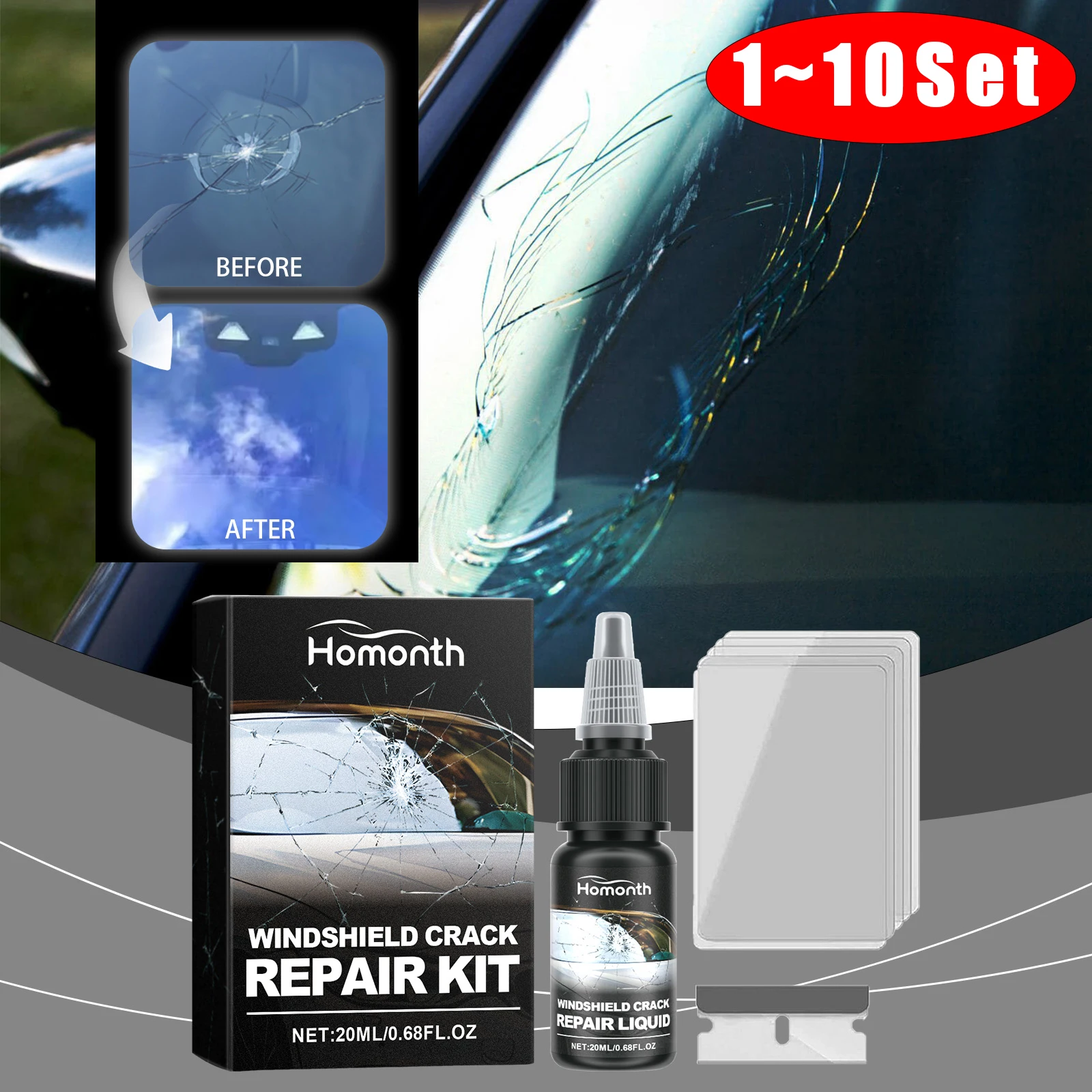 Car Windshield Repair Resin Kit Tools Windscreen Break Scratch Restoration Protective Stickers Glass Cleaner Care No Trace Wash