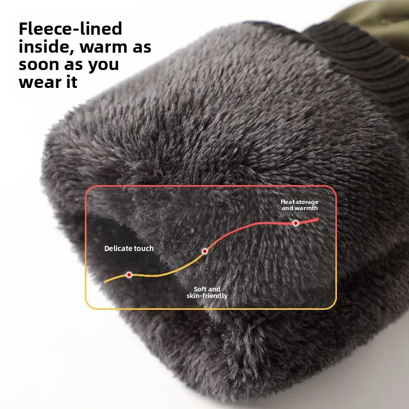 Winter Thickened Warm Gloves Big Cotton Ribbed Cuff Mens Outdoor Ski Motorcycle Electric Bike Riding Hand Protector Thermal