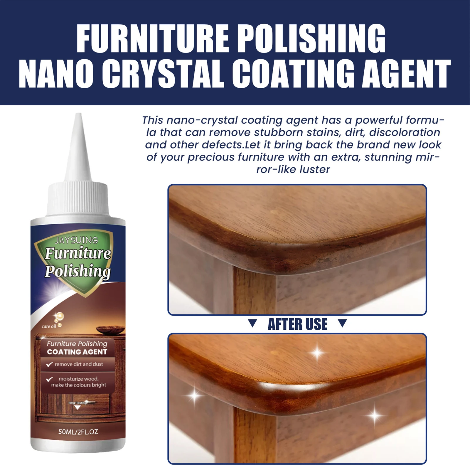 Agente de revestimento de cristal nano para móveis, polimento de móveis, limpador nanocoat para pisos, bancos, uso de móveis de madeira