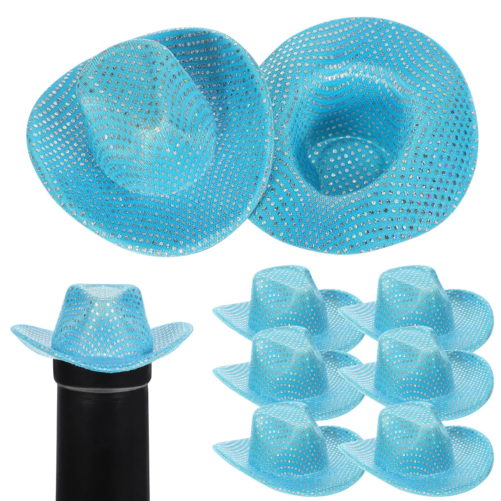 12 قطعة قبعات رعاة البقر اللامعة الصغيرة قوي البوليستر القبعات الصغيرة للمشاريع الحرفية زجاجة النبيذ القبعات العالية ديكورات الحفلات الغربية ديسكو #1