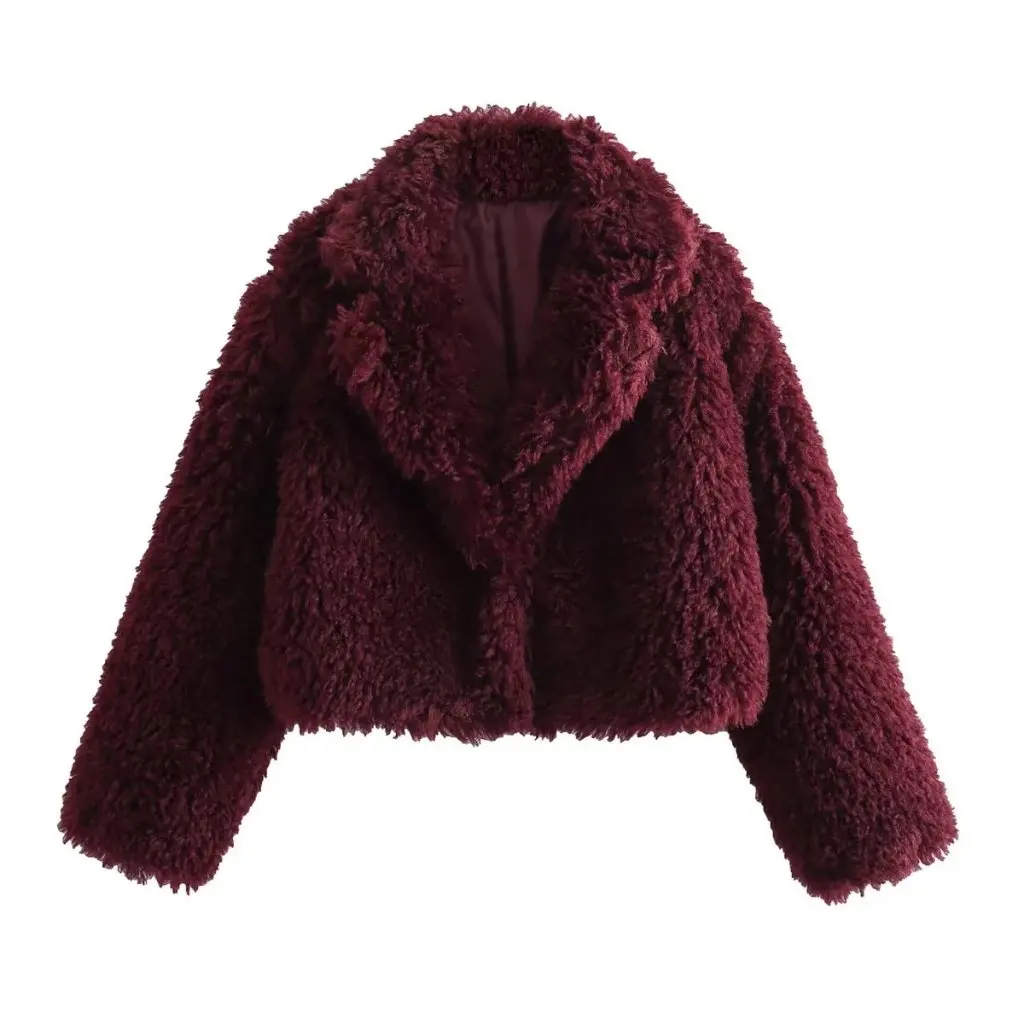 

Women's Red Faux Fur Cardigan Coat Short Lapel One-Button Style Winter Outerwear Angora Top