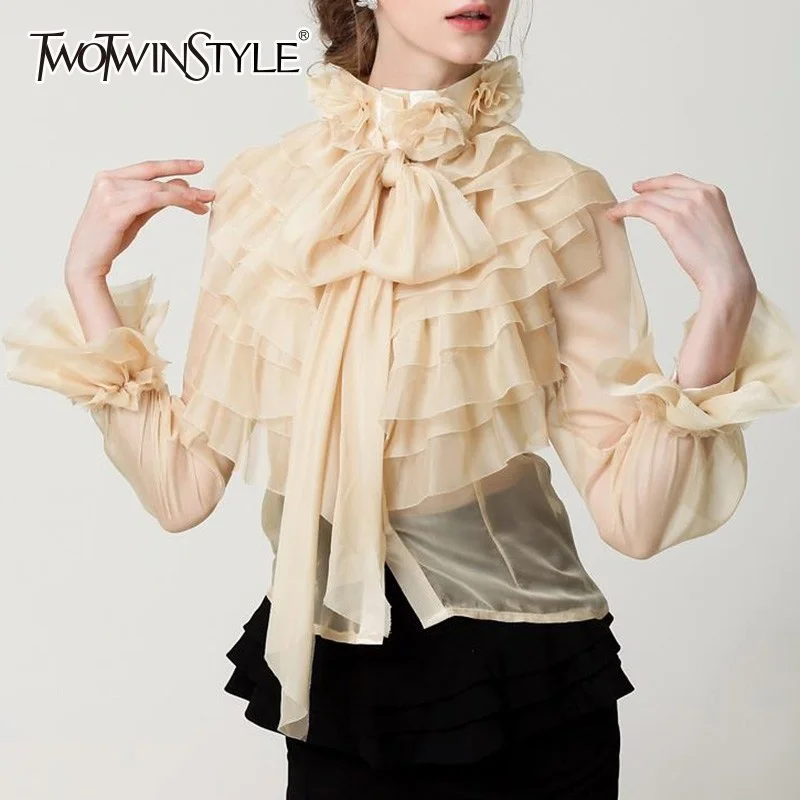 

Perspective Tops Female Bowknot Flare Long Sleeve Ruffle Shirt Blouse Women Korean Fashion Clothes 2020 Spring