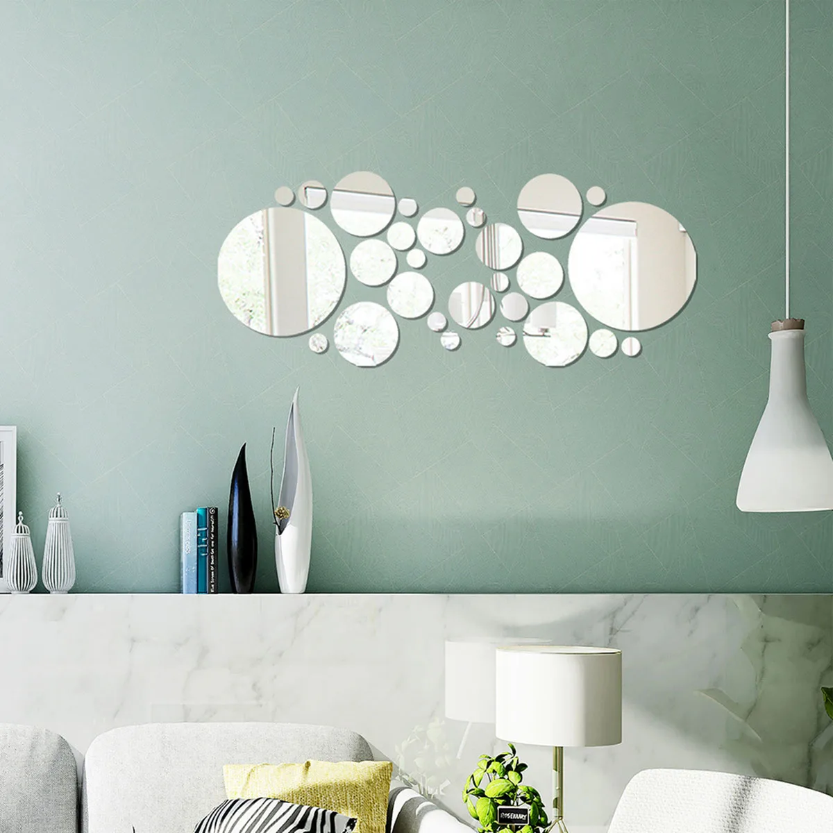 26 PCs 3D Acrylic Mirror Wall Sticker, round Mirror, DIY Bedroom, Bathroom and TV Background Room Sticker Wall Decoration