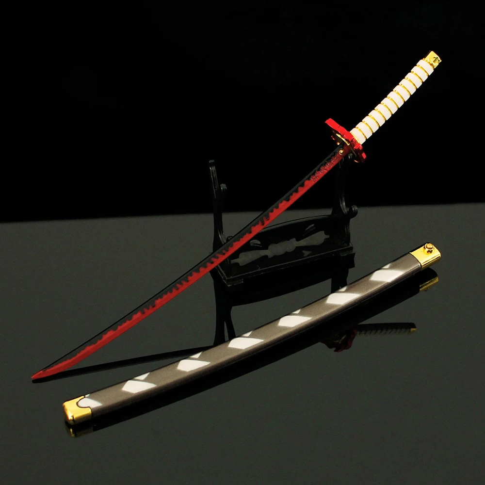Katana Demon Slayer Rengoku 26cm / 10.23in Replica in Lega di Zinco con Fodero e Pulsante di Espulsione, Giocattolo da Collezione per Fan di Anime