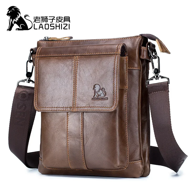 Men Shoulder Bag Men Genuine Leather Men's Crossbody Bags Business Male Solid Messenger Bag Travel Bag Wear-resistant Backpack