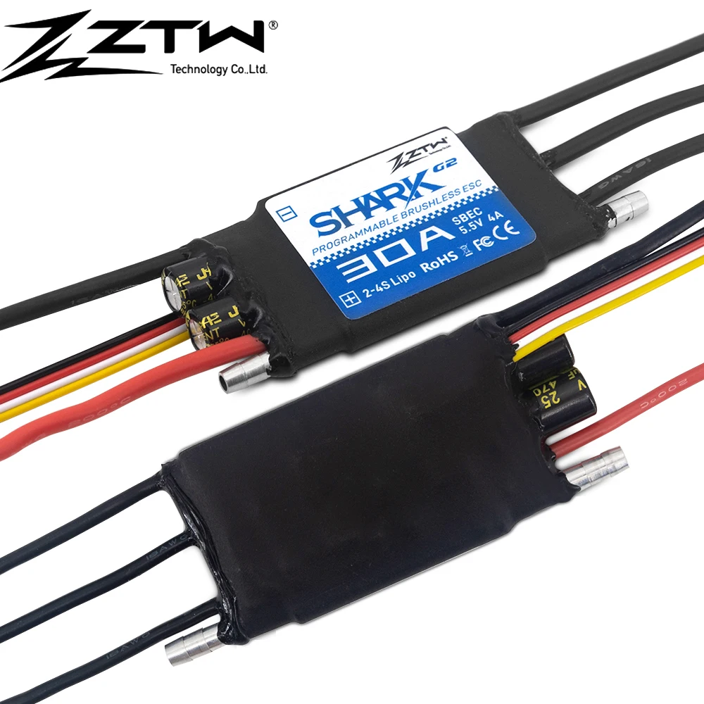 ZTW Shark G2 20A/30A/40A/50A/60A/80A/100A 2-4S/ 2-6S 32-bit  Water-cooling Dual-way Waterproof Brushless ESC For RC Boat Thruste