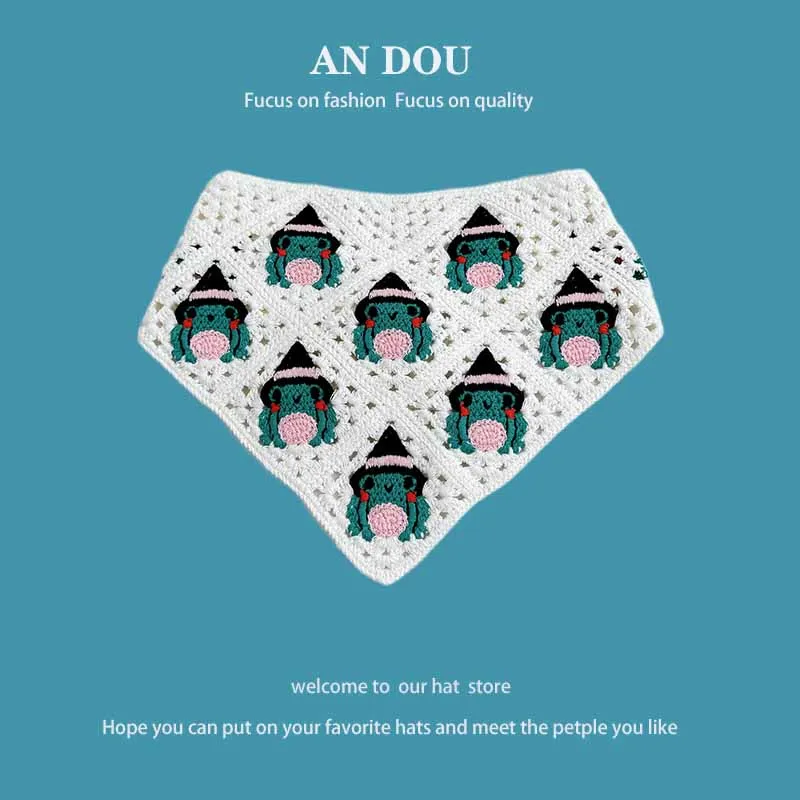 Dopamine Color Knitted Hollow Hair Scarf for Women Spring and Summer Travel Pastoral Style Versatile Sweet Triangle Towel